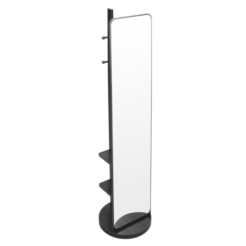 Rectangle Floor Mirror with Shelves, Black