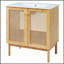 Meuble-lavabo de 30 po en bambou naturel avec portes en rotin faites à la main et mécanismes de fermeture en douceur pour un rangement élégant