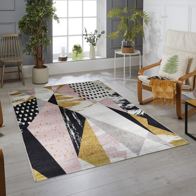 Premium Woven Carpet, 5.2 x 7.5 ft, 100% Polyester, Antibacterial, Non-Slip Underside, 0.3 in Pile Height | Machine Washable, 3D Digital Print | Perfect for Living Room, Bedroom & Office Décor