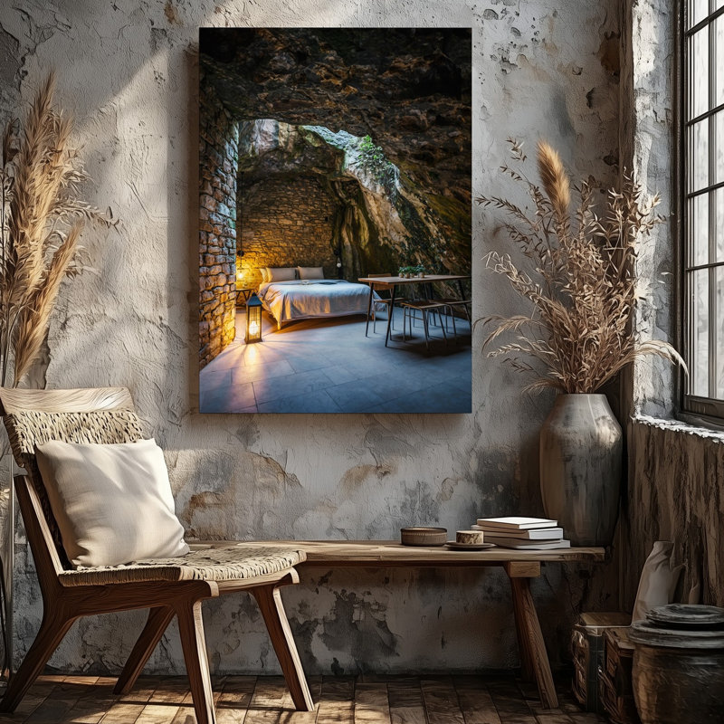 Toile, intérieur d'une grotte sereine avec une chambre à coucher confortable avec un art mural, H 20 po x l 20 po