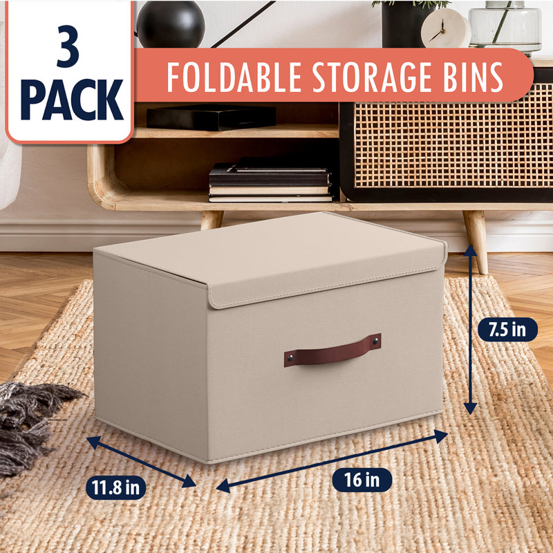 Ensemble de boîtes pliables en tissu, Beige, H 7,5 po x l 11,8 po x P 16,5 po