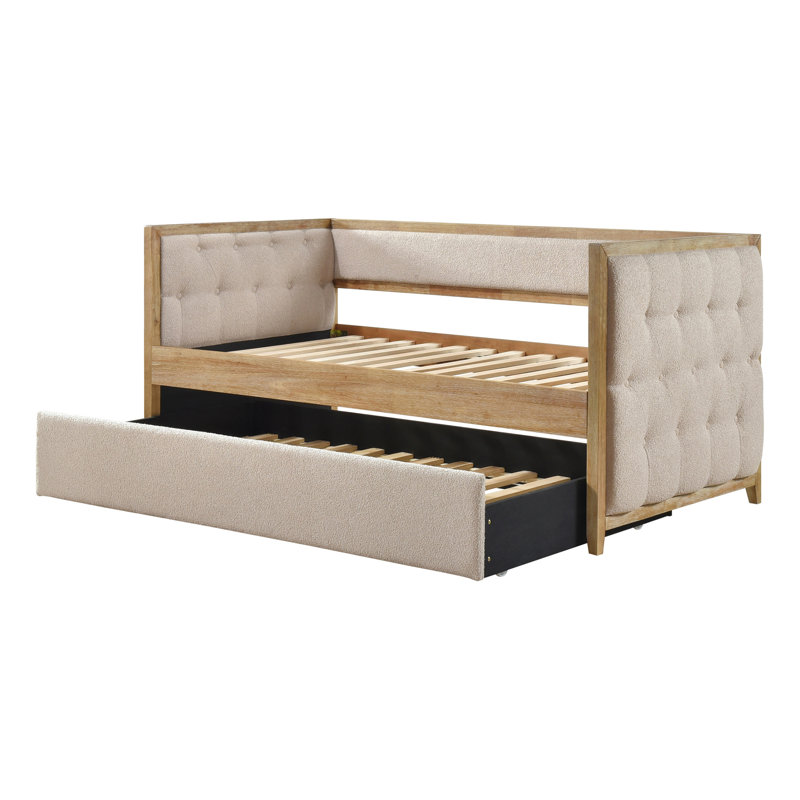 Lit de jour moderne rembourré beige avec couchette coulissante Boucle