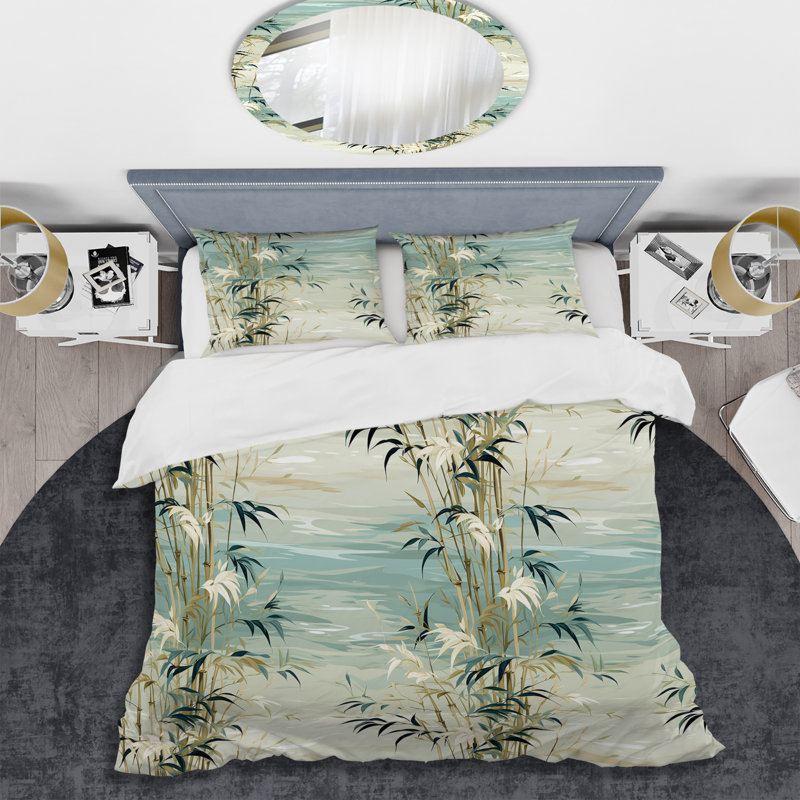 Ensemble de housse de couette floral - Bambou Japon Zen Channel I, Housse de couette simple + 1 taie décorative stan