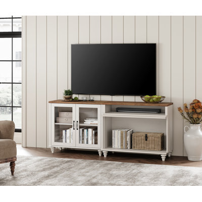 Meuble télé Scarlett pour téléviseur 75 po, console 2-en-1 pour téléviseur 55/65/75 po, centre de divertissement avec porte en verre