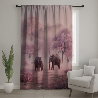 Elephants In Pink Forest Window Curtains, Elephants Sheer & Blockout Curtains - 1 Panel