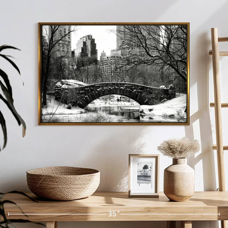 Central Park BW, 25 po x 17 po, Cadre flottant doré
