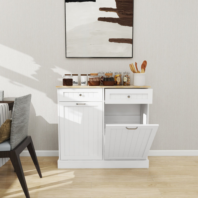 Stylish Dual-drawer White Mdf Trash Cabinet For Versatile Home Use