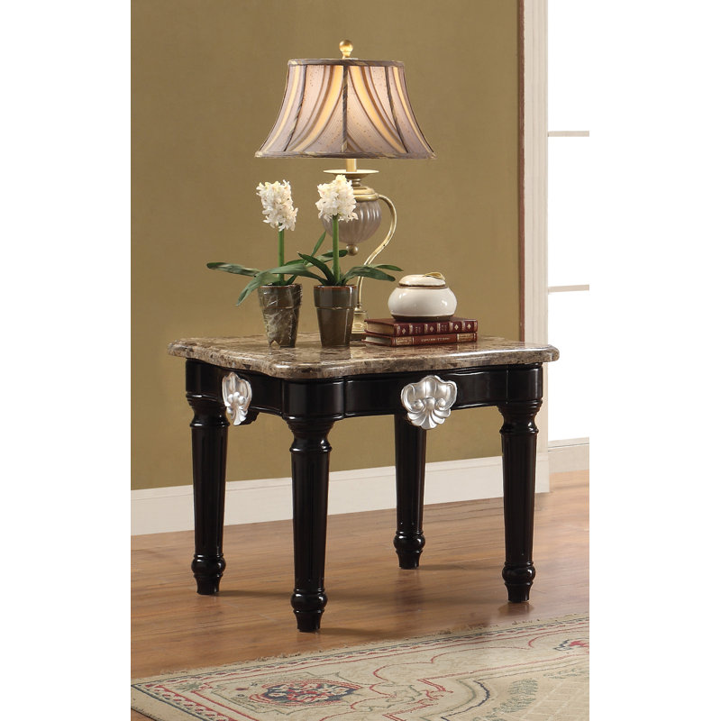 End Table, Natural Marble Top & Black