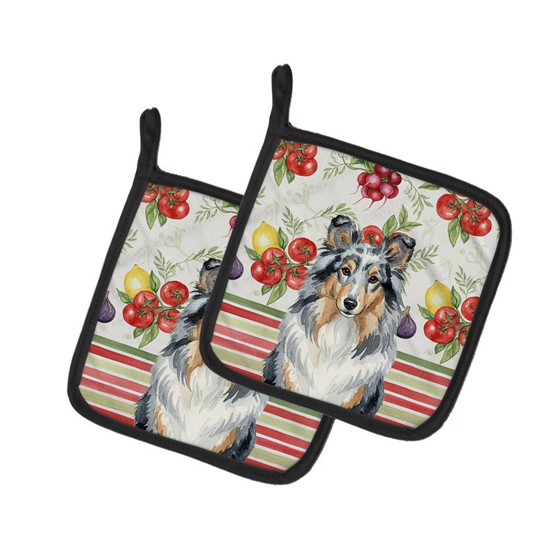 Tricolor Sheltie Vegetables Pair of Pot Holders, Tricolor