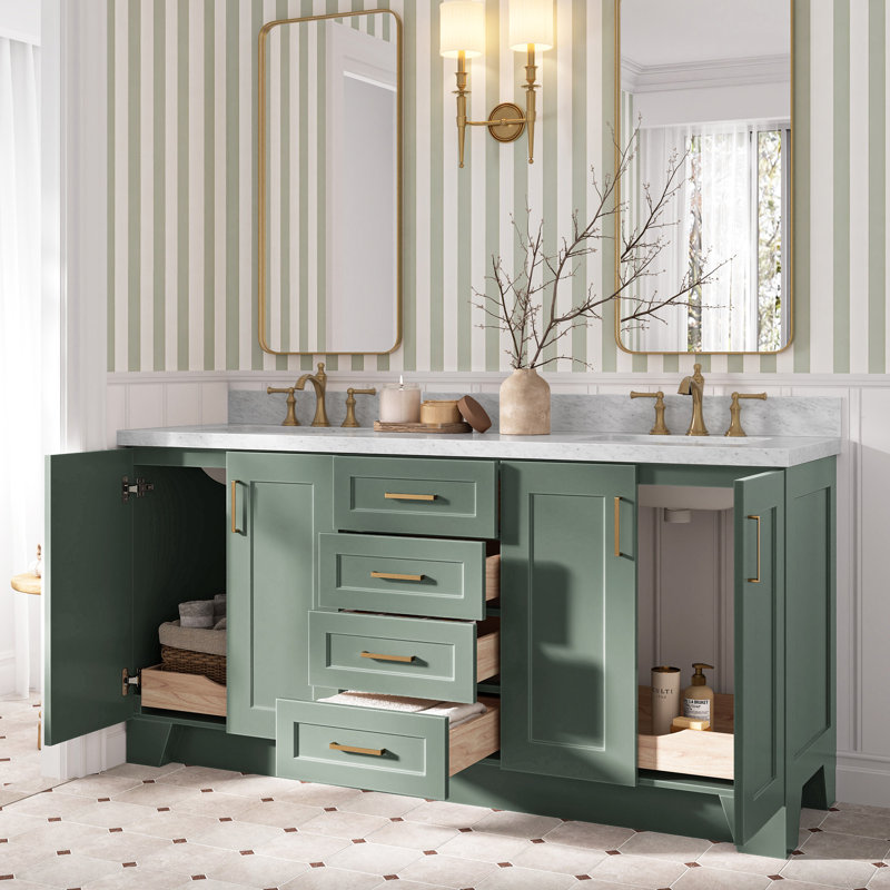 73 IN.  Single Bathroom Vanity, Rectangular, Vintage Green, Carrara Marble