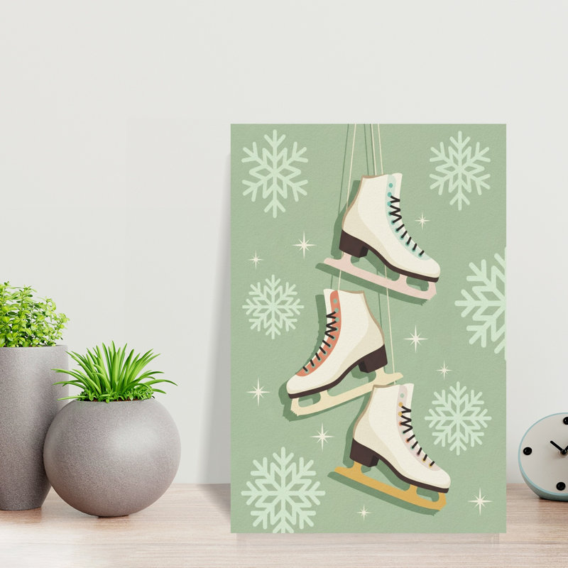 Festive Ice Skates Classic Elegant Retro Winter Landscape Wall Art Print 1 Piece Wrapped Canvas Wall Art