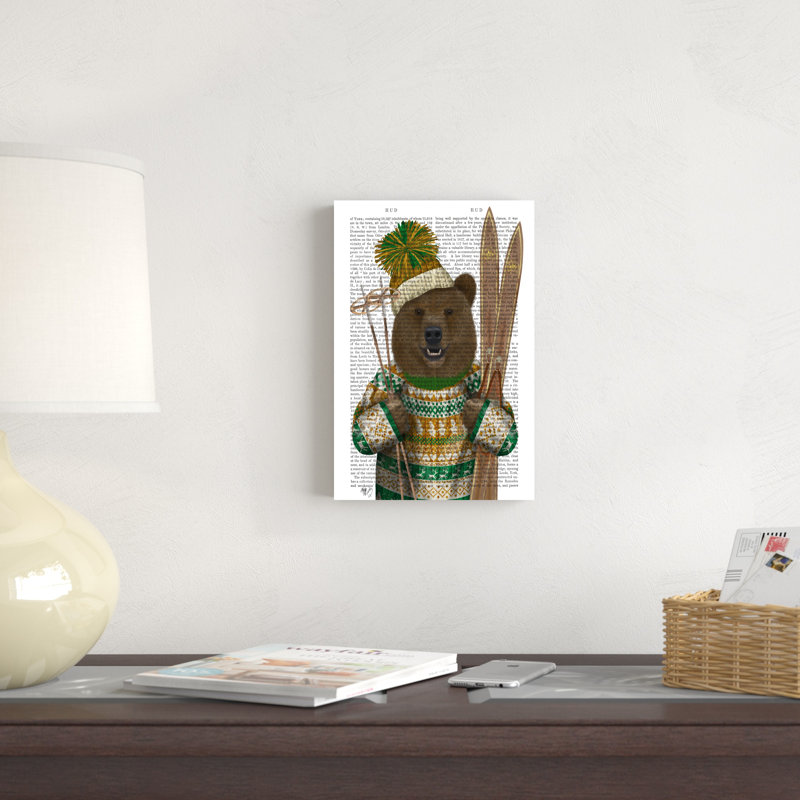 Ours en chandail de Noël par Fab Funky - impression sur toile tendue, H 12 po x l 8 po