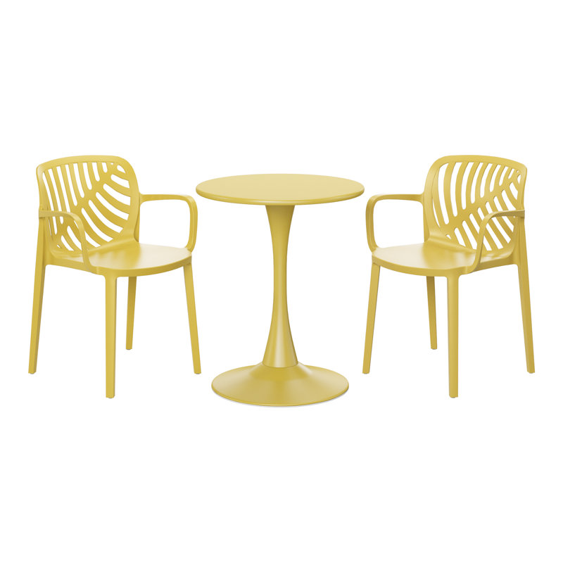 Ensemble repas extérieur 2 personnes, H 28,5 po x l 23,5 po x P 23,5 po, Jaune, 2