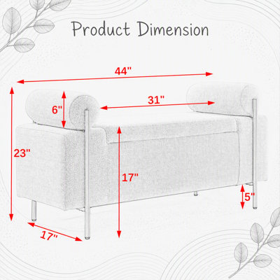 Banc de rangement rembourré en lin avec accoudoirs cylindriques et pieds en fer