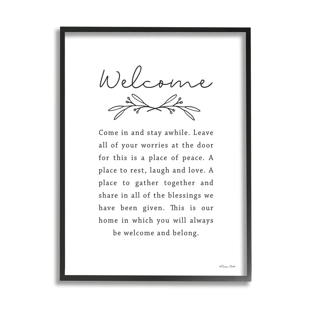 " Welcome Home Quote Simple White Typography " by Susan Ball Stupell Industries 