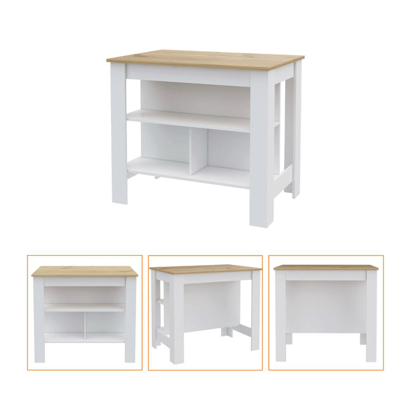 2 Piece Kitchen Set, Kitchen Island + Pantry Cabinet , White /Light Oak