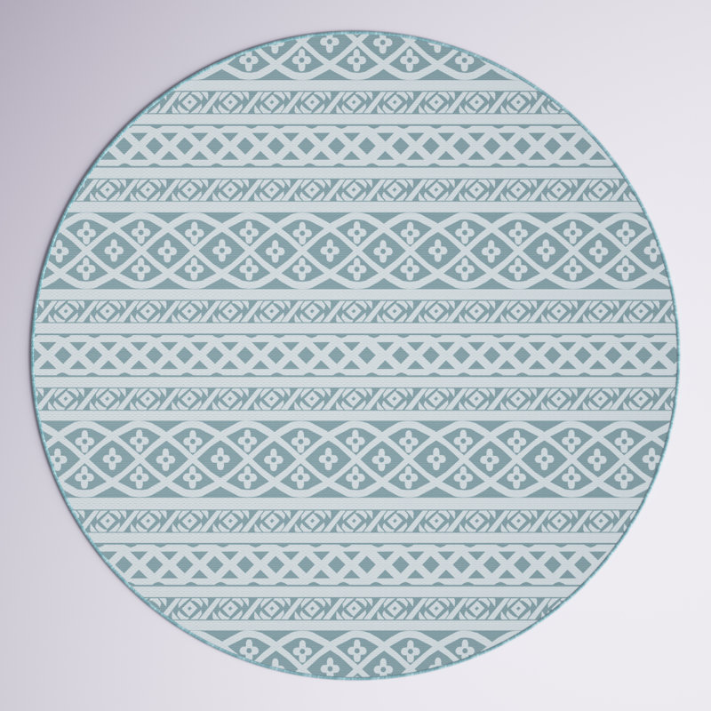 Tapis rayé bleu clair Campbelltown, Rond 7 pi 11 po