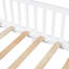 Lit simple simple avec DEL et garde-corps, cadre en bois, garde-corps blanc