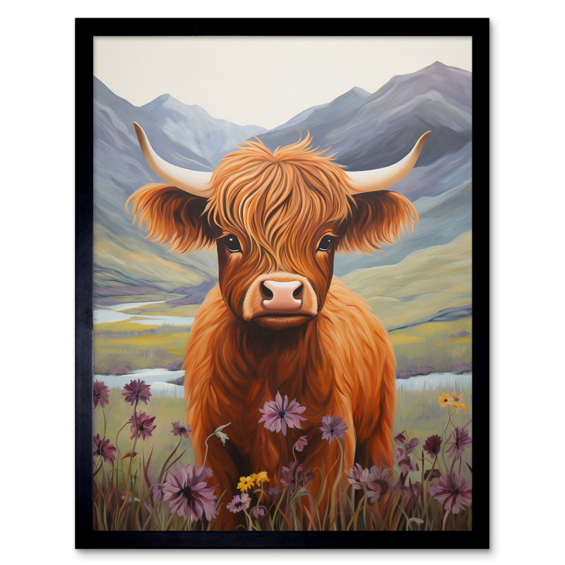 Nursery Artwork Highland Calf Cow Glen Scotland - Single Picture Frame Print