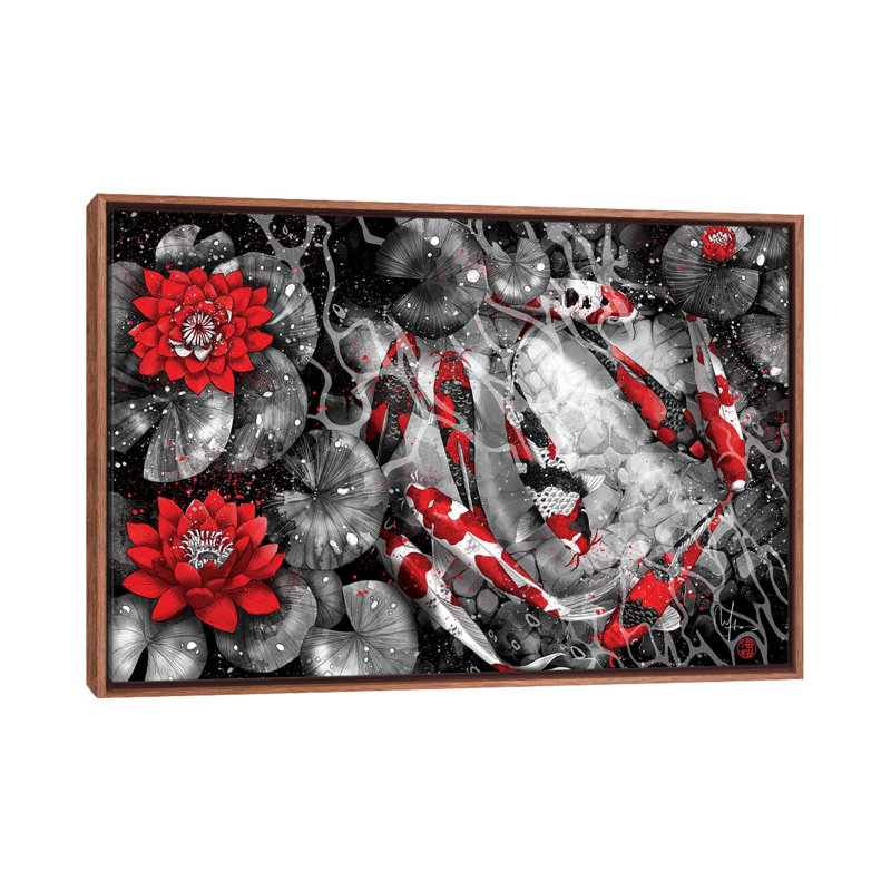 9 kois par Marine loup-impression d’art graphique, Toile classique avec cadre brun, Pas de tapis, H 26 po x l 40 po x 1,5 po