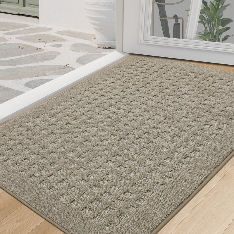 Waffle Door Mats Indoor，Super Absorbent Machine Washable Doormat with Non-Slip Backing for Wet Shoes and Dirty Paws, Beige