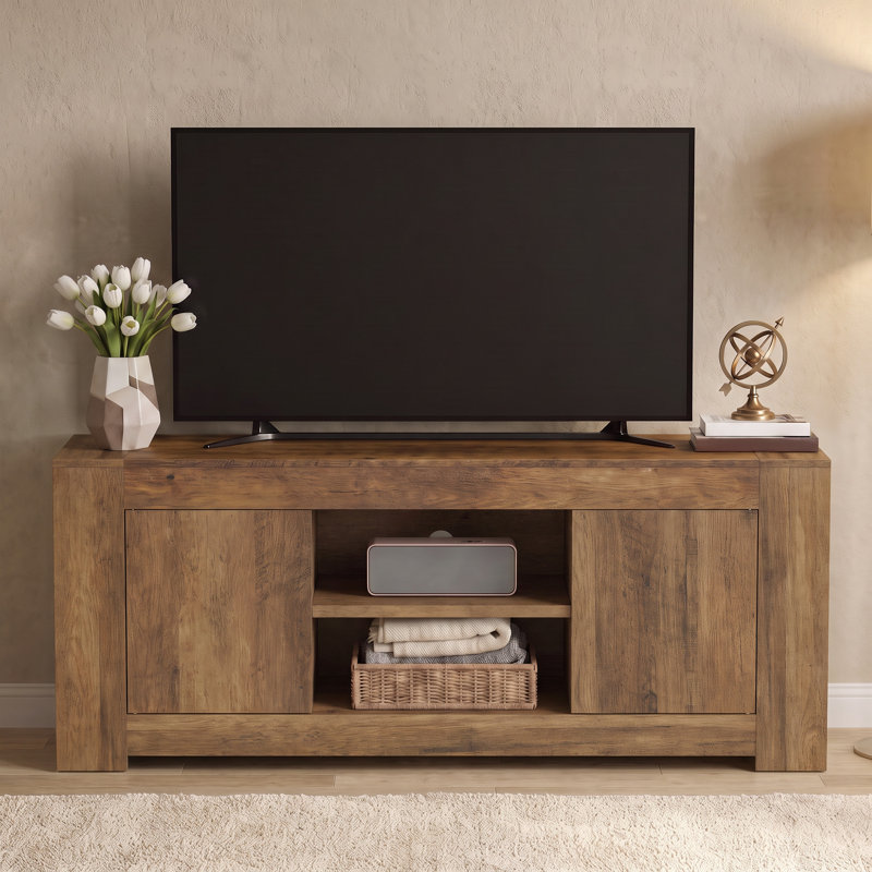Meuble télé pour téléviseur de 65 po ou moins avec armoires de rangement, centre de divertissement de ferme, Brun