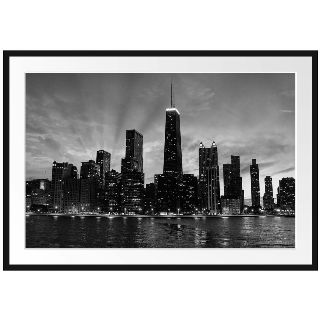 Gerahmtes Poster Chicago-Wolkenkratzer-Silhouette