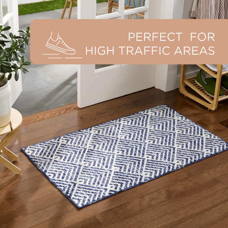 Navy Blue Tufted Synthetic 24" x 72" Runner Rug