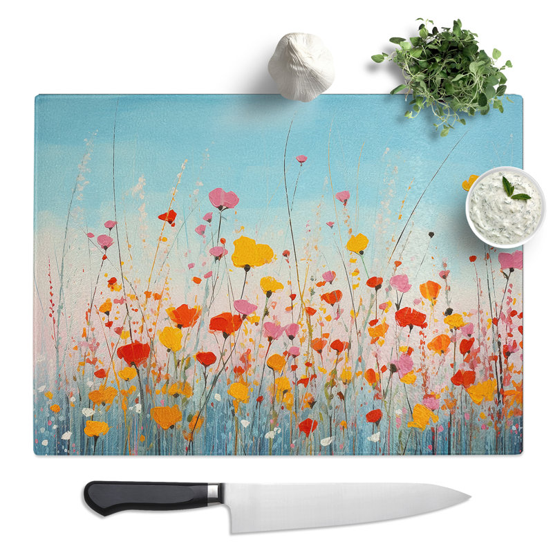 Wildflowers Minimalism  Glass Chopping Board