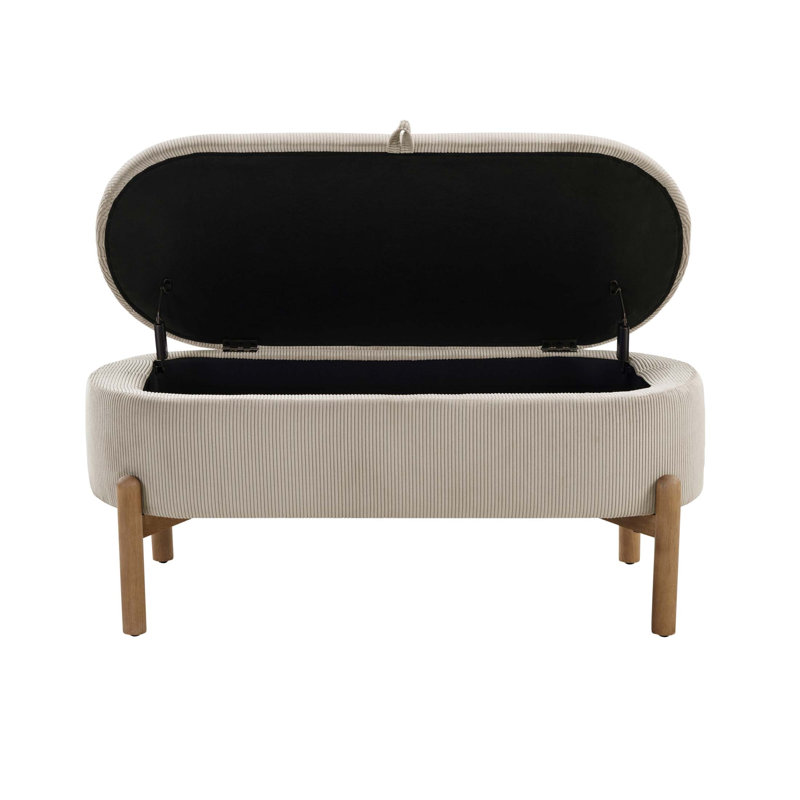 Savarin 42" Modern & Contemporary Corduroy Lift Top Storage Bench with Wire-Brushed Natural Finish, Taupe