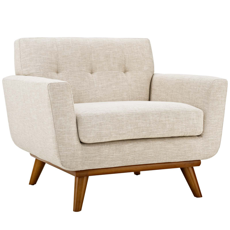 Carson Carrington Sigtuna Wooden Leg Mid-century Armchair, Beige Polyester Blend