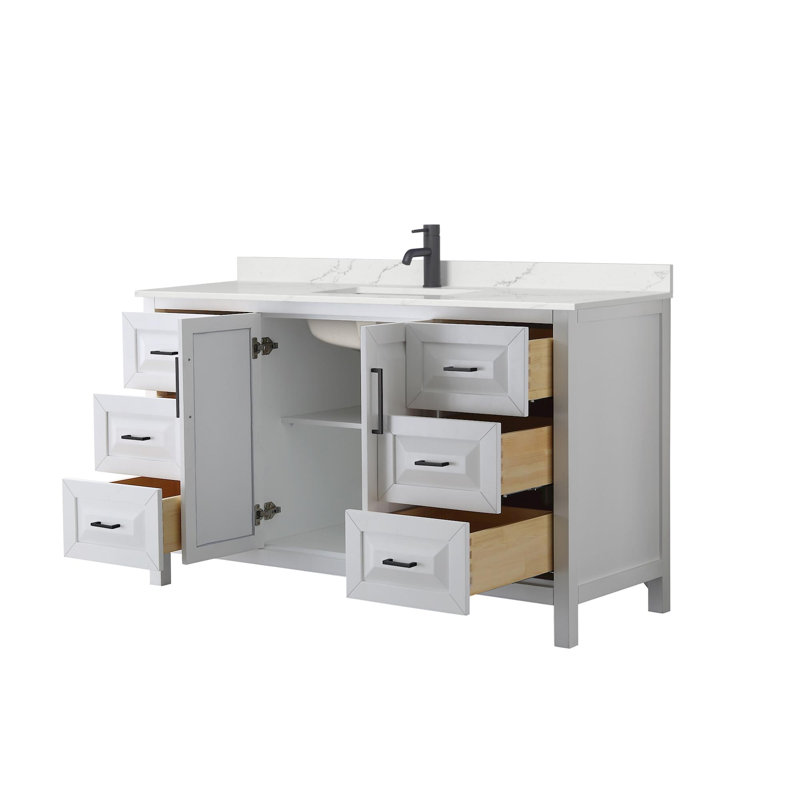 Daria 60'' W Vanity, White, Matte Black, White Quartz