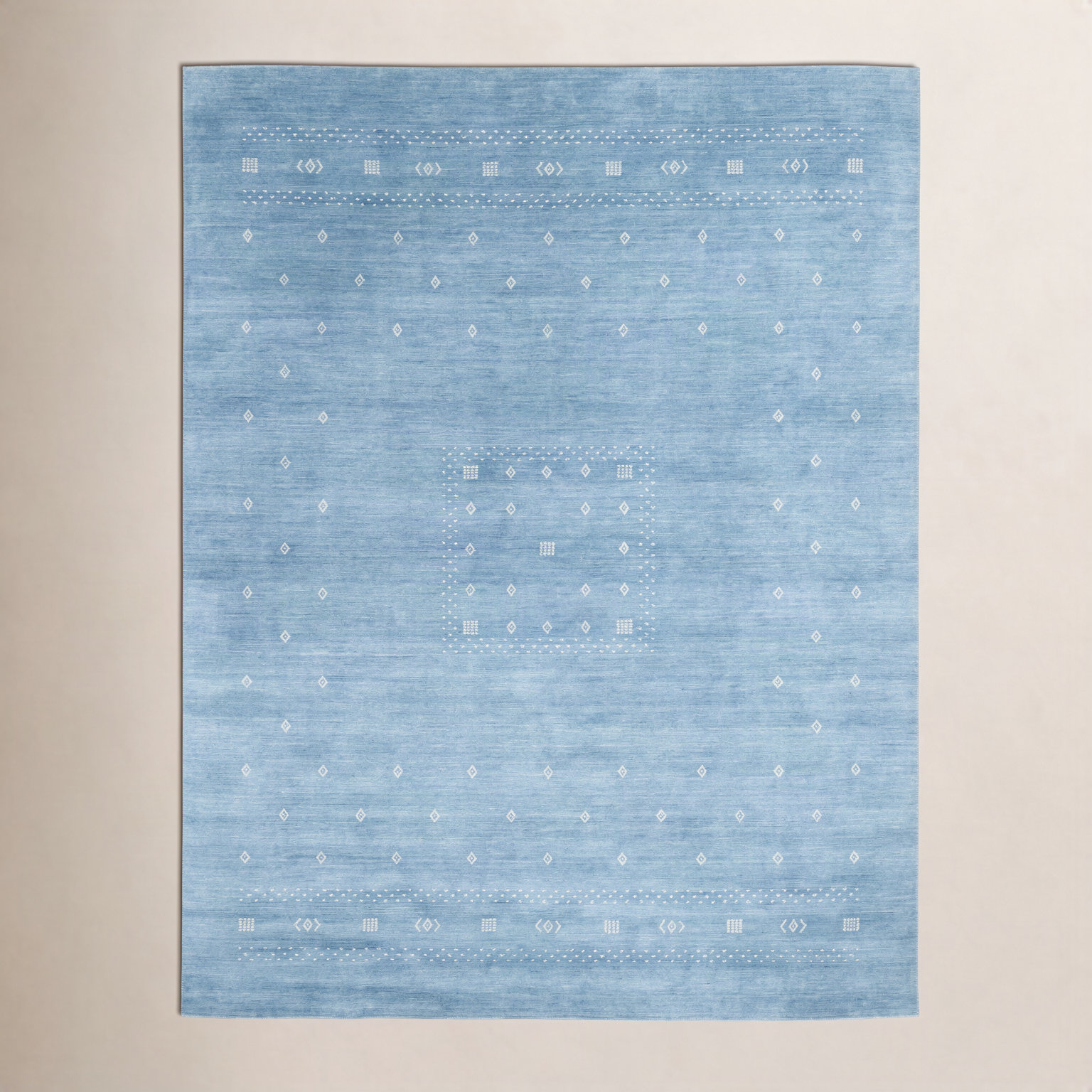 Simi Hand-Woven Geometric Cotton Wool Rug, Blue, Rectangle 6' x 9'