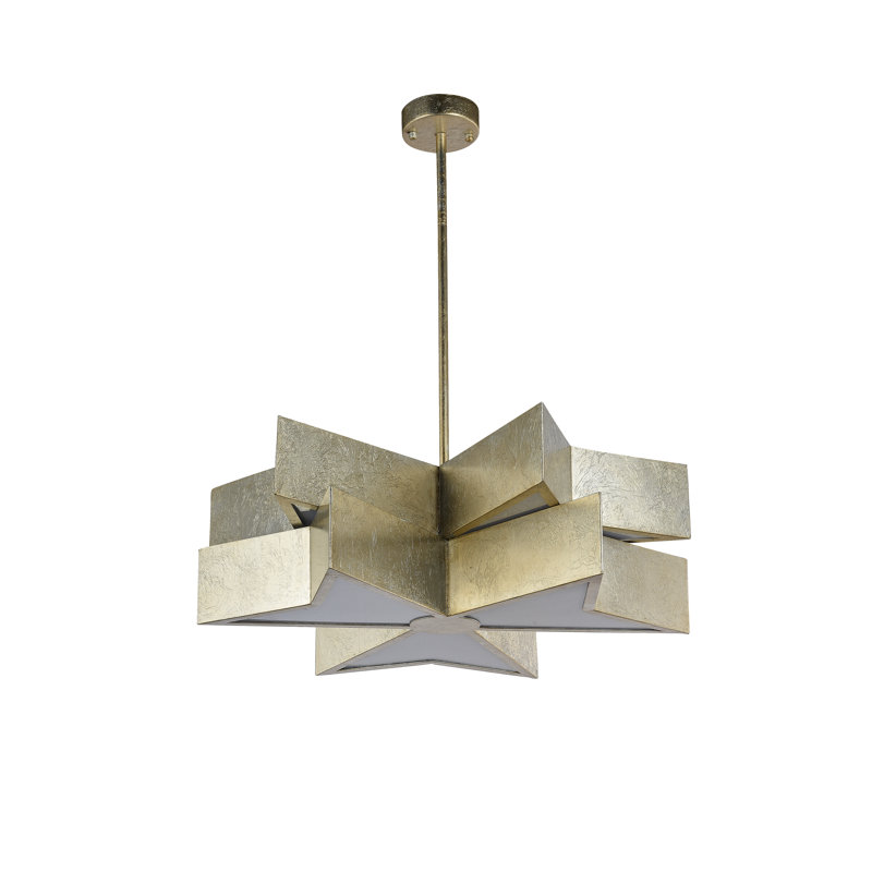 Lustre transitionnel à feuille d'argent 6 lumières, Argent