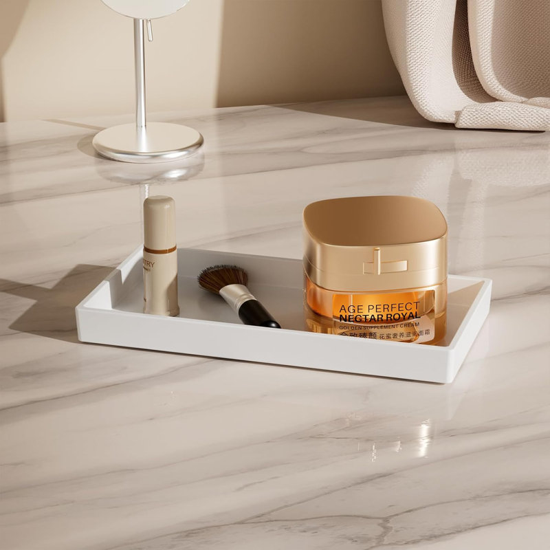 Plateau de meuble-lavabo blanc imperméable 7,7 po - Organisateur de comptoir antidérapant pour salle de bain
