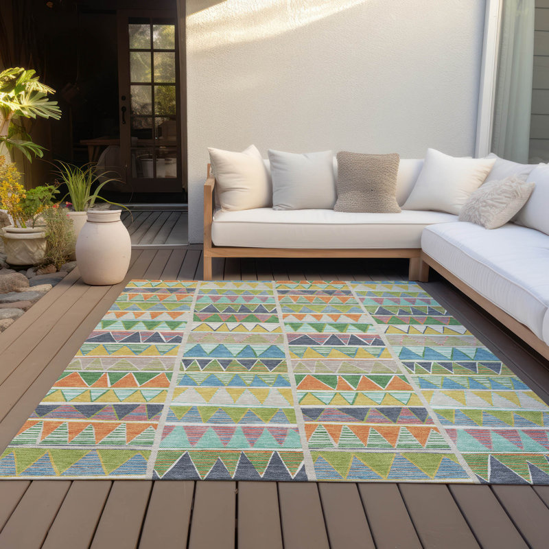 Tapis géométrique intérieur / extérieur lavable à la machine Husby ACN2205, Rectangle 10 pi x 14 pi