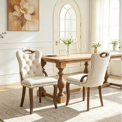 Velvet Dining Chair With Handmade Tufted Trim, Solid Wood Handles On Top And Sides, Vintage Copper Nail Decoration, Curved Solid Wood Legs, Elegant Overall Shape,Set Of 2,