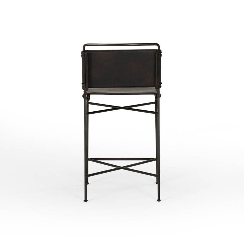 Kenza Counter Stool, Counter Stool (26” Seat Height), Vegan Leather-Black, Black
