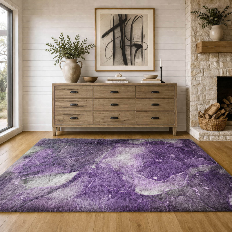 Tapis de qualité supérieure lavable à la machine à poils longs ADS522, Mauve, 9 pi x 12 pi