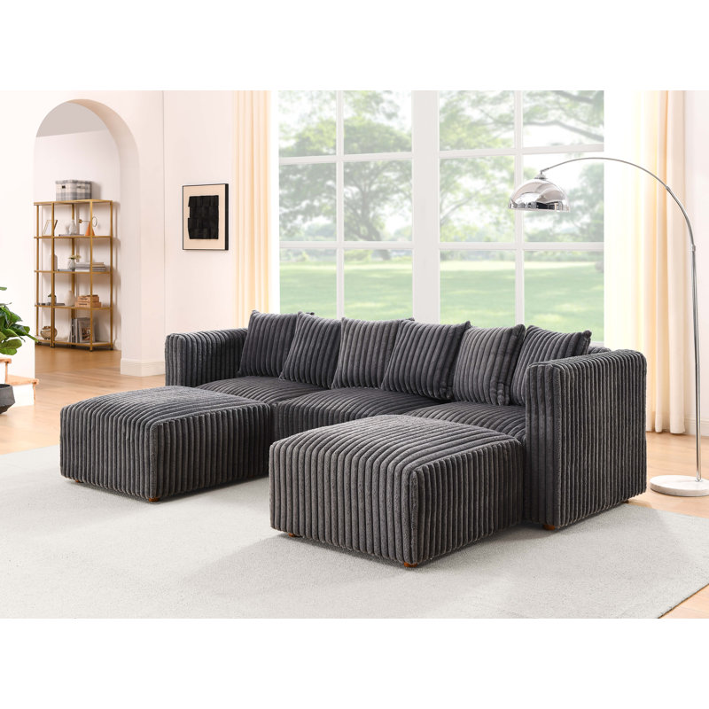 Canapé modulaire Dornwich, Fausse fourrure grise foncée, H 27 po x l 101,5 po x P 62 po