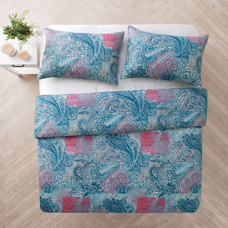 Ensemble de courtepointe à motif cachemire 3 pièces Ava, Double / grand + 1 courtepointe et 2 taies décora