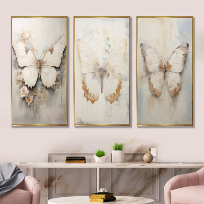 3 pièces sur toile - Minimalisme papillon beige