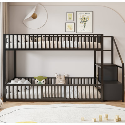 Twin size bunk bed with storage ladder, Black
