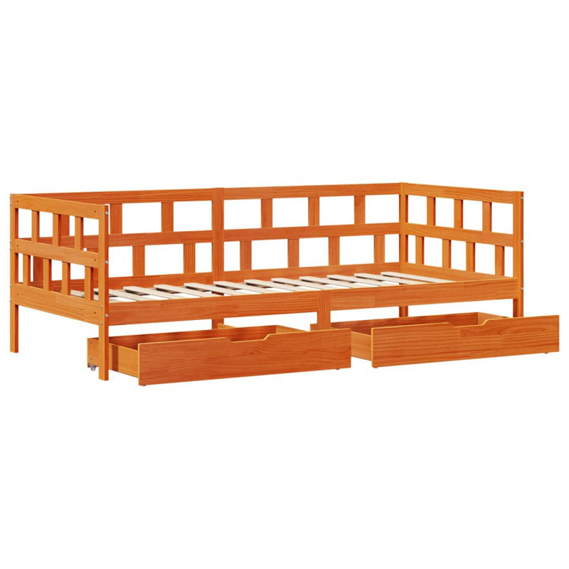 17 Stories Daybed With Drawers Without Mattress Solid Wood, European Single (90 x 200cm), Wax Brown