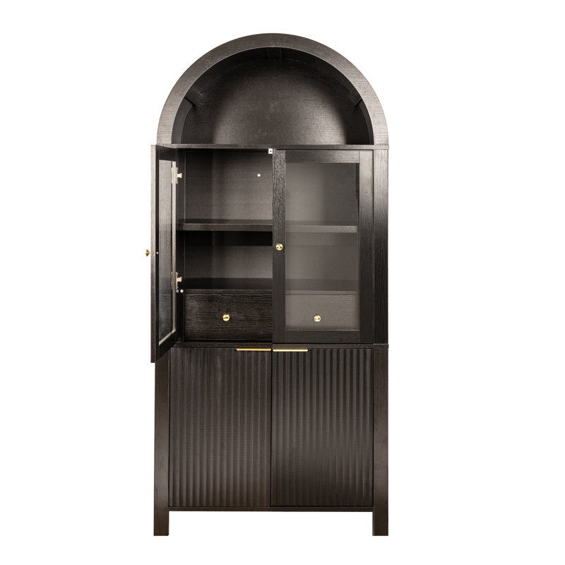 70" Tall Arched Display Cabinet With Glass Doors, Black