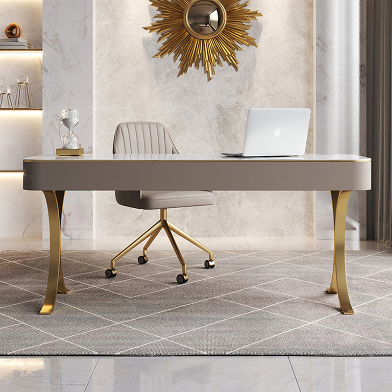 Gray+Gold Rectangular Sintered Stone+Manufactured Wood+Stainless Steel with 2 drawers desk, 29.53" H x 47.24" W x 23.62" D