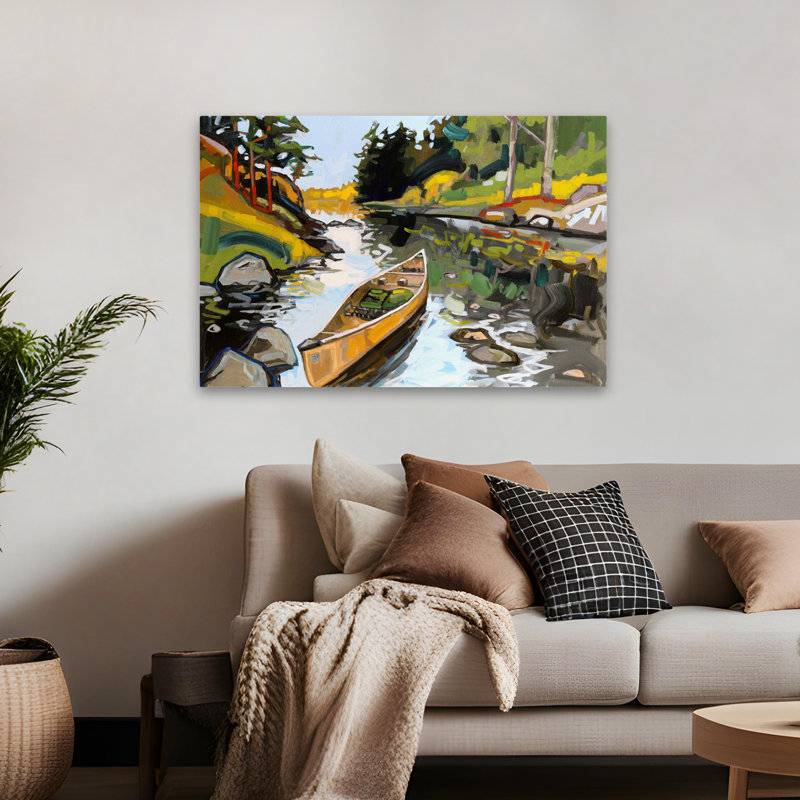 Écriture de lettres - paysages, bateaux, lac, art noir, H 48 po x l 32 po