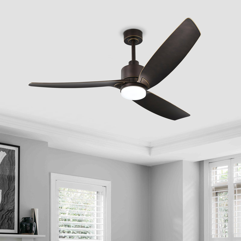 Ventilateur de plafond lumineux à 3 pales avec télécommande Heshor, Bronze huilé