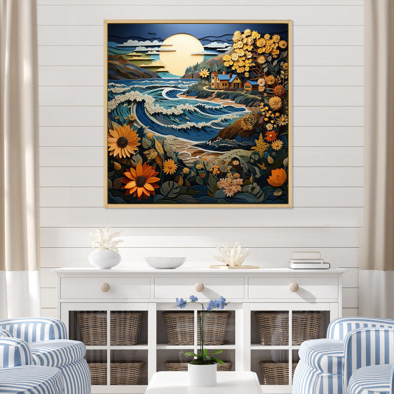 Coasterc Seaside Retreat Papercut - Imprimé, Cadre naturel flottant, H 24 po x l 24 po x P 1 po
