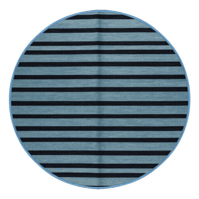 Tapis bleu à rayures horizontales lavable à la machine